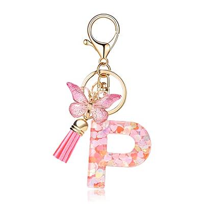 Cute A-Z Letter Keychain for Women Tassel Heart Keychains Girls Purse Bag  Keys Charm Key Ring Gift