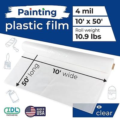 IDL Packaging Clear 4 mil Plastic Sheeting for Painting, 10' x 50