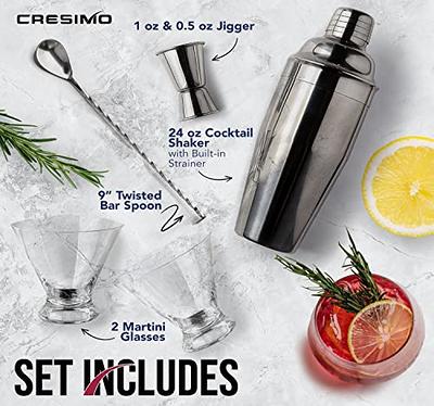 24oz Cocktail Shaker Set Bartender Kit with 2 Stemless Martini