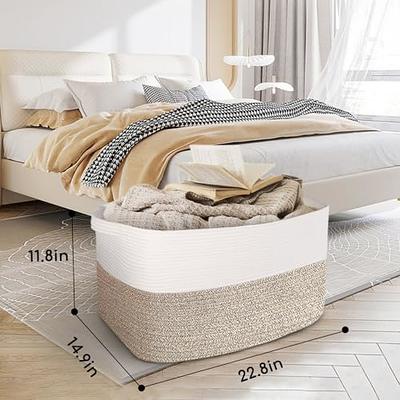 Oversized Storage Baskets for Bedroom, Rectangular Woven Storage