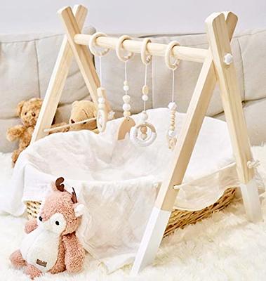  Avrsol Wooden Baby Play Gym Foldable Baby Play Gym Frame  Activity Gym Hanging Bar with 5 Gym Baby Toys Natural Gift for Newborn Baby  (Foldable Grey) : Baby