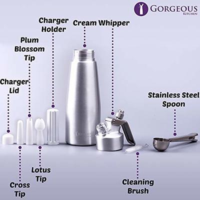 Professional Whipped Cream Dispenser 250ml Aluminum Cream Whipper, Durable  Stainless Steel Coffee Spoon, 3 Decorating Nozzles, Charger Holder and  Cleaning Brush (N2O Cartridge not Included) - Yahoo Shopping