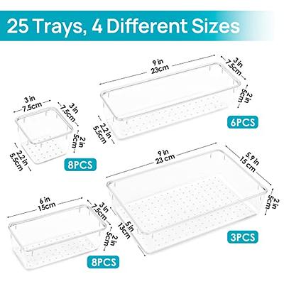 6 Pack Large Size Clear Plastic Versatile Acrylic Stackable Drawer Organizer Trays