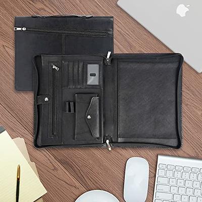 AZXCG Leather Portfolio Organizer for Men, Professional Padfolio Folio with  A4/Legal Pad Holder, Business Resume Zippered Portfolio, Tablet Case for