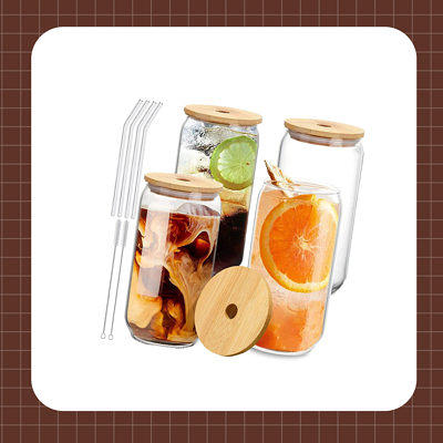 Drinking Glasses with Bamboo Lids - Iced Coffee Cup Glass - Beer glass cup