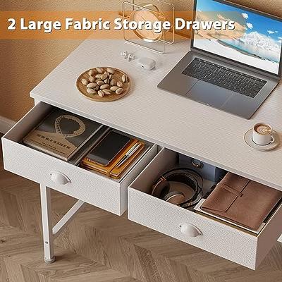 Furologee White Small Computer Desk with 2 Fabric Drawers, 36 Inch