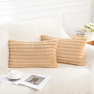 decorUhome Decorative Throw Pillow Covers 18x18, Soft Plush Faux Wool Couch  Pillow Covers for Home, Set of 2, Beige