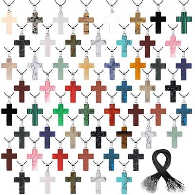 Hicarer 50 Pieces Stone Cross Gemstone Pendant Charms Cross Quartz Crystal Charms for Necklace Earring Bracelet Jewelry Making