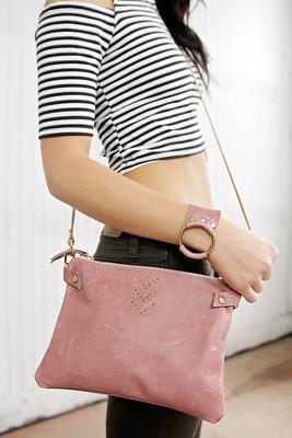 Small Leather Crossbody Purse - Cross Body Bag - With Chevron Micro Rivet  Detail