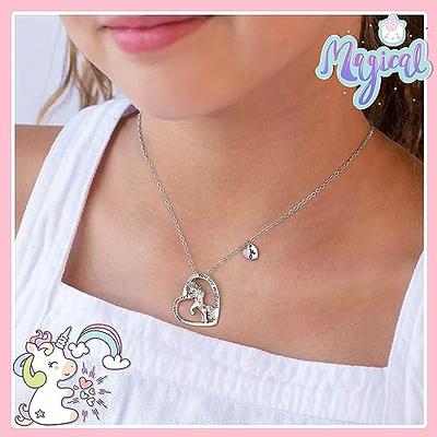 Hidepoo Valentines Day Gifts for Girls - Unicorn Gifts for Girls 14K Gold/White Gold/Rose Gold Plated Colorful CZ Heart Initial Unicorn Necklaces