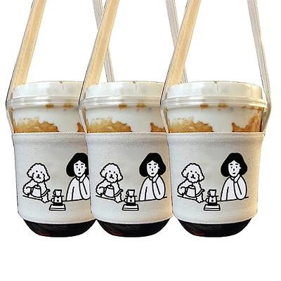3 pcs Coffee Cup Sleeves with Strap, Reusable Canvas Coffee Cup Holder for  Iced Coffee Carrier