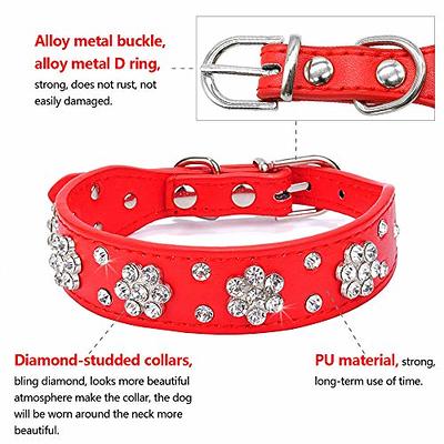 Haoyueer Rhinestone Dog Collar, Cute Dazzling Sparkling Soft Suede Leather  Dog Cat Rhinestone Collar Crystal Diamond Pet Dog Puppy Collar(Hot Pink,M