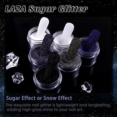 6 Jars Nail Glitter Powder Black White Sliver Dust Sugar Powder