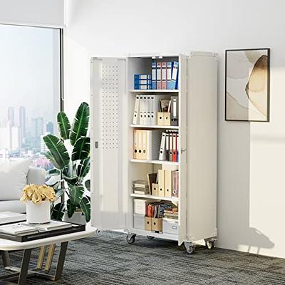 SUXXAN Metal Wardrobe Cabinet, Tall Storage Cabinet with Doors and Shelves,  Steel Locker Cabinet with Hanging Rod and Adjustable Shelves, Home Office