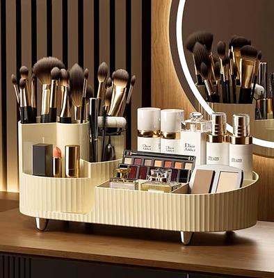 Wesiti 4 Pcs Makeup Brush Holders Organize Glass Makeup Holder Vintage  Cosmetic Makeup Storage Holder, Retro Striped Make up Brush Cup for  Lipstick