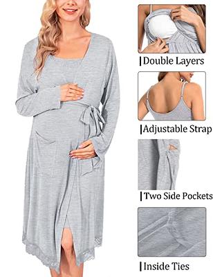 SWOMOG Women Nursing Nightgown with Robe Labor Delivery Nursing