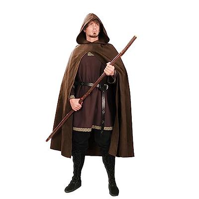 Men Black Long Cloak Hooded Robe Knight Medieval Halloween Cosplay Hood  Cloak
