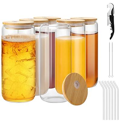 Beer Can Glass with Bamboo Lid and Straw Regular Mouth Can Shaped Clear  Drinking Glass