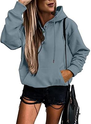 SHEWIN Womens Casual Hoodies Long Sleeve Drawstring Lightweight Solid  Hooded Sweatshirt Button Loose Pullover Tops Fall Clothes with Pocket,US  4-6(S),Pink : : Clothing, Shoes & Accessories
