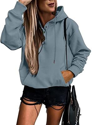 SHEWIN Womens Hoodie Pullover Long Sleeve Solid Button Fleece Fashion  Hoodies Sweatshirts Cozy Lightweight Fall Oversized Sweatshirt for Teen  Girls,US 16-18(XL),Lake Blue - Yahoo Shopping