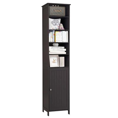 Angeles Home 6.5 in. W x 7 in. D x 27 in. H White Freestanding Narrow Linen Cabinet with 4-Shelves and Top Slot for Bathroom