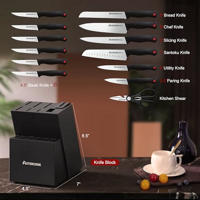 Knife Set, Astercook 15 Pieces Knife Sets for Kitchen with Block Triple  Rivet High Carbon Stainless Steel Kitchen Knife Set with Sharpener,  Dishwasher Safe, Black - Yahoo Shopping