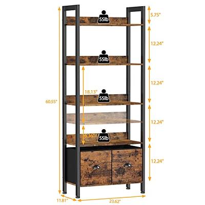 Furologee 5 Tier Bookshelf with Drawer, Tall Narrow Bookcase with