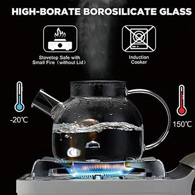 Borosilicate Glass Tea Kettle - Glass Teapot For Stovetop Safe - 27 oz -  Removable Filter Spout - For Iced Blooming Loose Tea Pot Maker with Bamboo