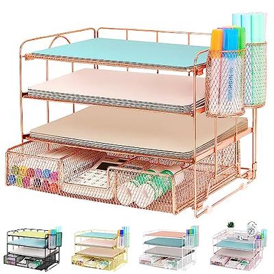 Becomrock Desk Organizers, 4-Tier Paper Letter Tray Organizer with Drawer  and Pen Holder, Mesh Desktop Organizer, Office Supplies Desk Accessories  (Rose Gold) - Yahoo Shopping