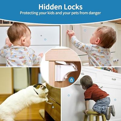 16 Pack Child Safety Magnetic Cabinet Locks - Vmaisi Children Proof Cupboard Baby Locks Latches - Adhesive for Cabinets & Drawers and Screws Fixed