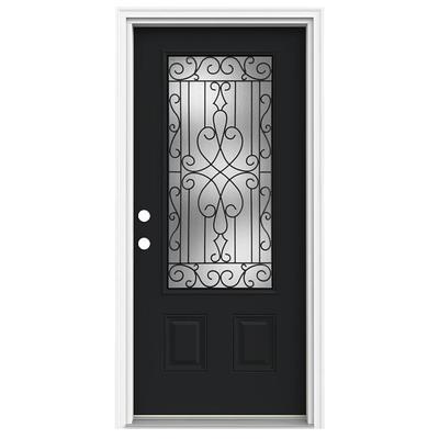 Masonite Hampton 32-in x 80-in Steel Oval Lite Left-Hand Inswing Primed  Prehung Single Front Door with Brickmould Insulating Core at