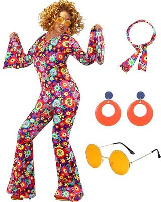  70s Outfits for Women,1970s Costume Top Shirts Clothes Disco  Pants 70's Sunglasses Earrings Headband Hippie Decades Halloween  Accessories,Tomato,L : Clothing, Shoes & Jewelry