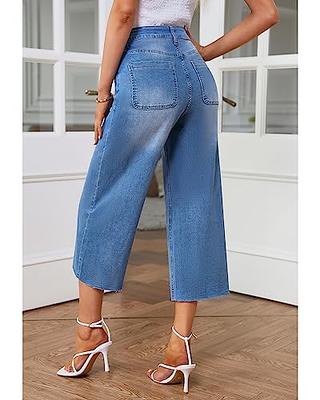 Wide Leg Cropped Pants For Women Stretch Jeans Wide Leg Jeans Women Capri  Jean Pants For Women White Crop Jeans Seamed Front Denim Capris Color