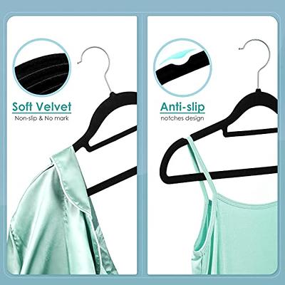 MIZGI Premium Velvet Hangers (Pack of 50) Heavyduty- Non Slip No Shoulder  Bump Suit Hangers - Chrome Hooks,Space Saving Clothes Hangers,Rounded
