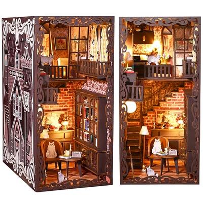JOOHOUR DIY Book Nook Kit, Dollhouse Miniature, Booknook Bookshelf Insert  Decor Alley 3D Wooden Puzzle, Bookends Model Building Kit with LED Light