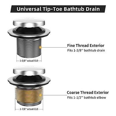 Artiwell 1-1/2 Black Tubular Bath Drain Kit with Tip-Toe Bath Drain Stopper,  Touch-Toe Tub Drain, Tip Toe Bathtub Drain Waste and Overflow with Plug and Bathtub  Overflow Drain Cover, Chrome Plated 