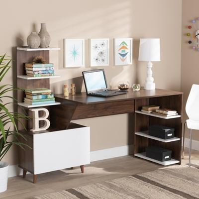 Baxton Studio Ezra Storage Computer Desk with Shelves