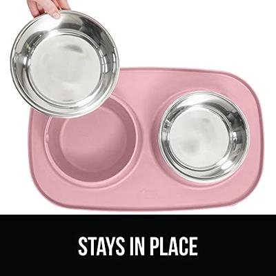 Slip Resistant Pet Bowls and Silicone Feeding Mat Set, Catch Water and Food  Mess, Raised Edges for No Spills, for Small and Large