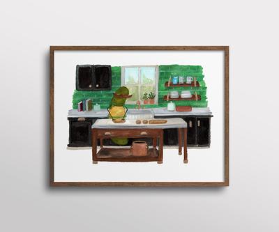 Whimsical Pickle With A Mustache Baking Bread Cooking in The Kitchen  Watercolor Art Print - Yahoo Shopping