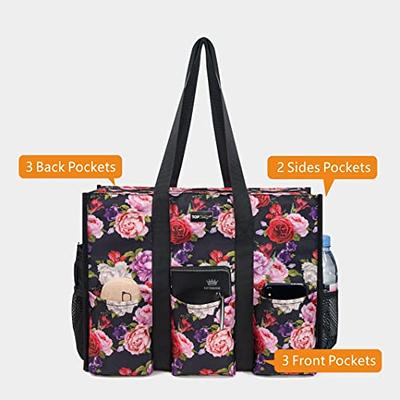 TOPDesign Utility Water Resistant Tote Bag with 13 Exterior & Interior  Pockets, Top Zipper Closure & Thick Bottom Support (Ranunculus) - Yahoo  Shopping