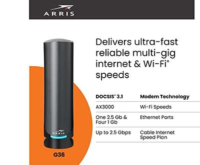 ARRIS Surfboard G36 DOCSIS 3.1 Multi-Gigabit Cable Modem & AX3000 Wi-Fi  Router , Comcast Xfinity, Cox, Spectrum, Four 2.5 Gbps Ports , 1.2 Gbps Max  Internet Speeds , 4 OFDM Channels - Yahoo Shopping