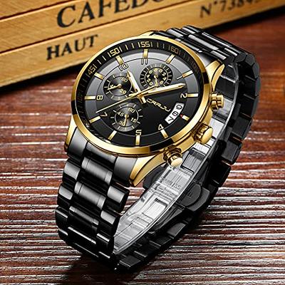 CRRJU Men's Watches Luxury Stylish Waterproof Quartz Watches for Man Japan  Movement Business Chronograph Wristwatches,Man Black Golden Stainless Steel  Band Watches - Yahoo Shopping
