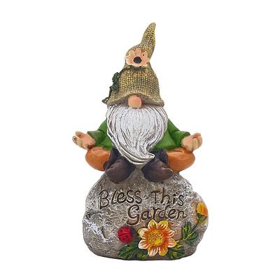 Bless This Garden Stone Meditating Garden Gnome Statue 8 in