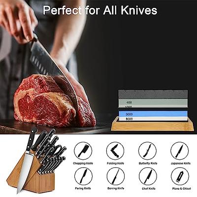 Knife Sharpening Stone Set, Premium 4 Side Grit 400/1000 3000/8000  Whetstone Sharpener Kit with Cut Resistant Gloves,Bamboo Base,Flattening