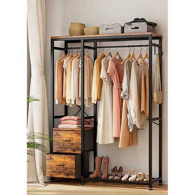 Heavy Duty Garment Racks Clothes Rack with Storage Shelves and Double  Hanging Rod,Metal FreeStanding Closet Organizer White Walnut Finish 