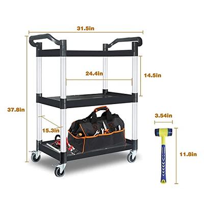 Abacad Plastic Utility Cart with Wheels Lockable, Heavy Duty Restaurant  Cart, Service Cart for/Home/Office/Warehouse/Kitchen/Workshop,390 Lbs,2