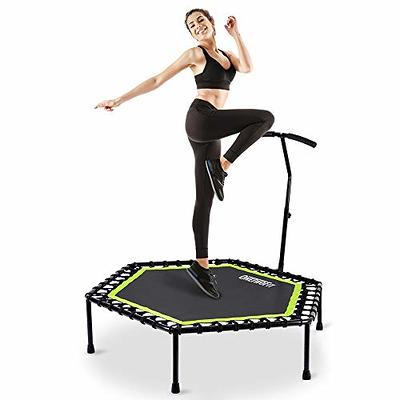 48'' Fitness Trampoline with Adjustable Handle Bar, Silent Trampoline  Bungee Rebounder Jumping Cardio Trainer Workout for Adults - Max Limit 330  lbs