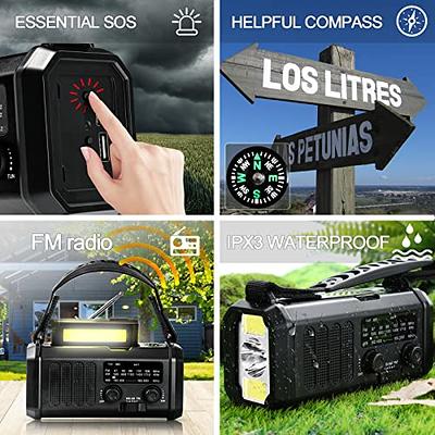 Emergency Hand Crank Weather Radio with 10000mAh Battery Backup,Type-C  Charging Portable Solar AM FM NOAA Radio with USB  Charger,Flashlight,Reading