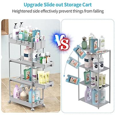 SPACEKEEPER Slim Storage Cart, 3 Tier Bathroom Organizers Rolling Utility Cart Slide Out Storage Shelves Mobile Shelving Unit or