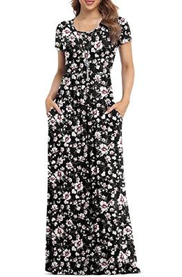 PRETTYGARDEN Women's 2024 Floral Boho Dress Wrap V Neck Short Sleeve Belted  Ruffle Hem A-Line Flowy Maxi Dresses (Solid Black,Small) - Yahoo Shopping